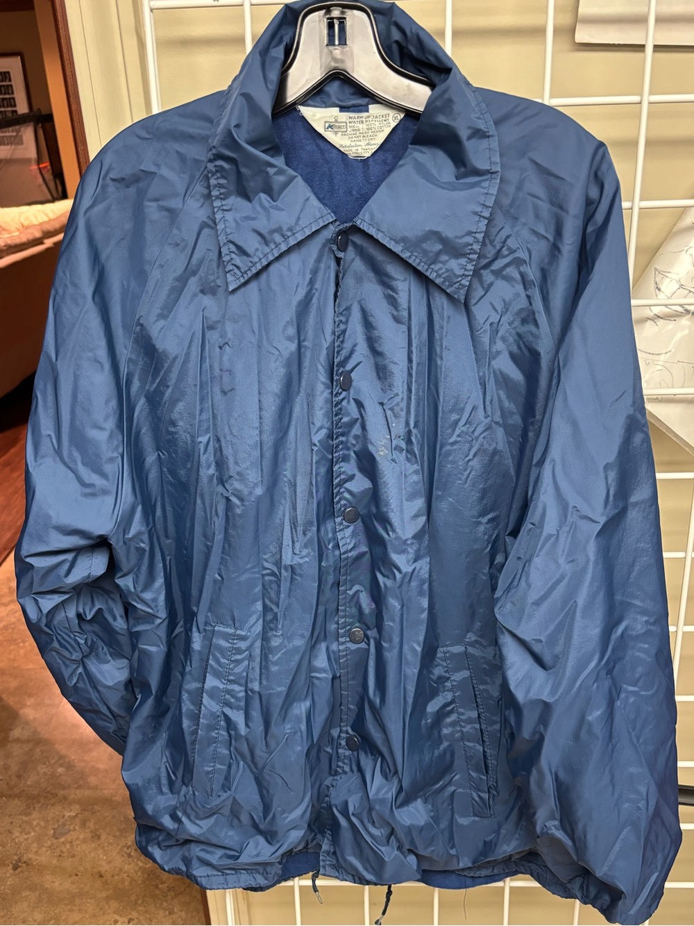 Vintage 80s KMART Lined Coach Jacket XL Navy Blue Nylon Windbreaker Snaps EUC